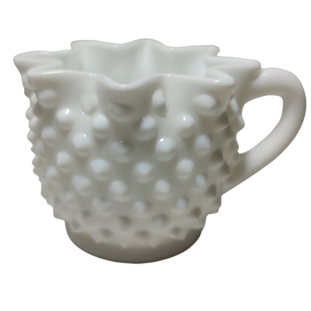 Vintage Fenton Creamer Art‎ Hobnail Milk Glass with Ruffled Edge Cottage Core